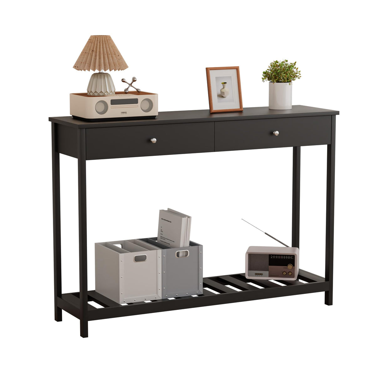 Console Table with Drawers & Storage Shelves Narrow Sofa Table for Entryway