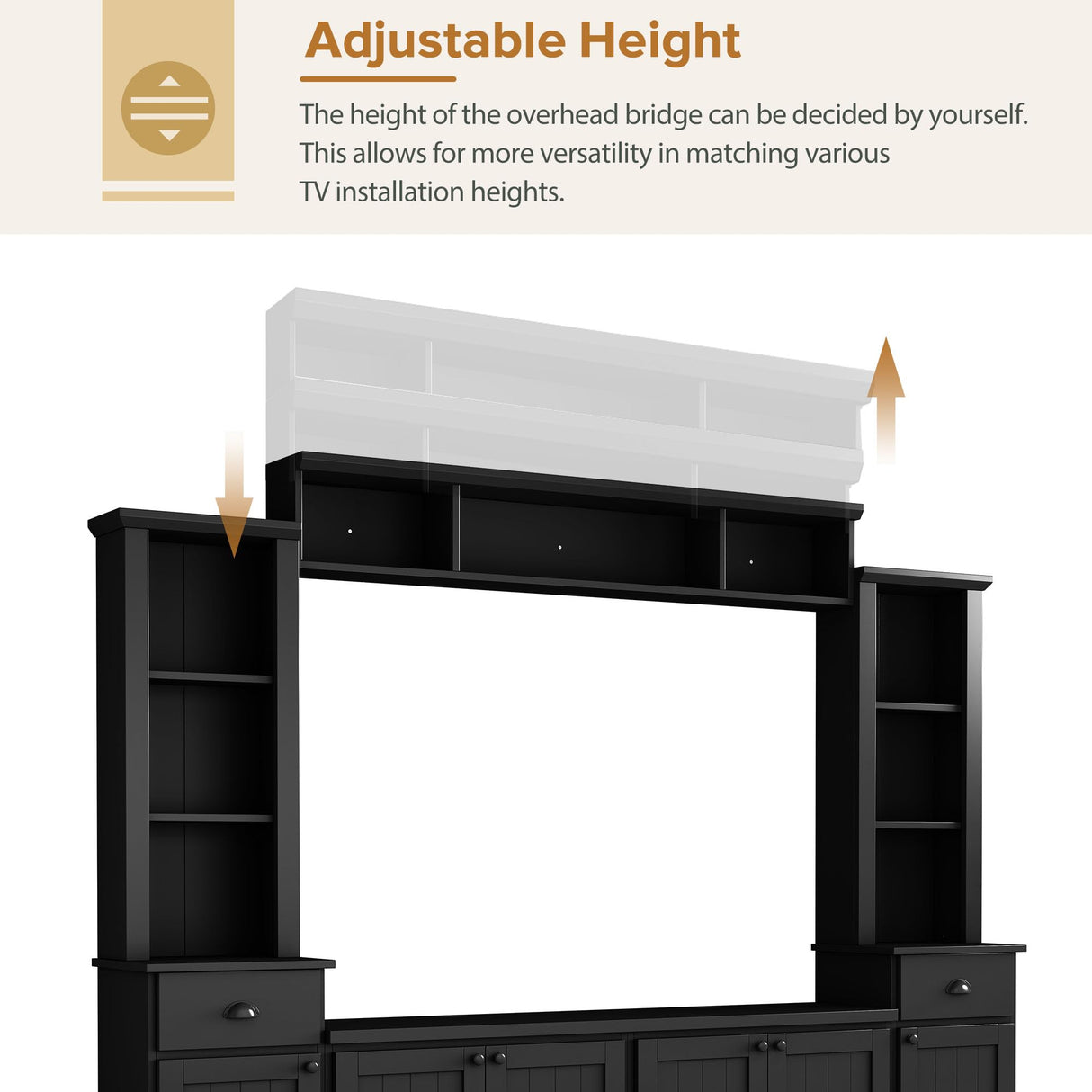 Entertainment Wall Unit Set with Bridge for TV Up to 75'',Wood TV Stand