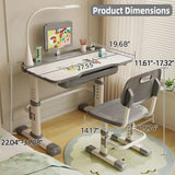 and Chair Set, Height Adjustable Children Bedroom Study Desk with Tilt Desktop, Can Directly for Drawing, Book Stand, 3 Mode LED Light and Storage Drawer for Boys Girls (Gray)