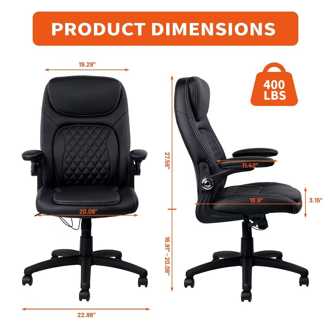 Executive Office Chair PU Leather with Adjustable Flip-up Armrests, High Back Ergonomic