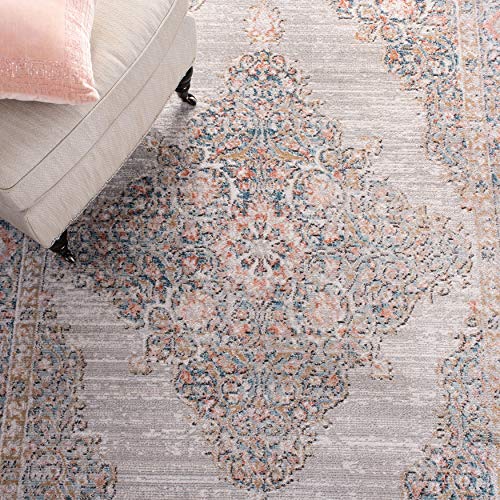 Shivan Collection 6'7" Square Grey / Rose SHV726F Shabby Chic Medallion