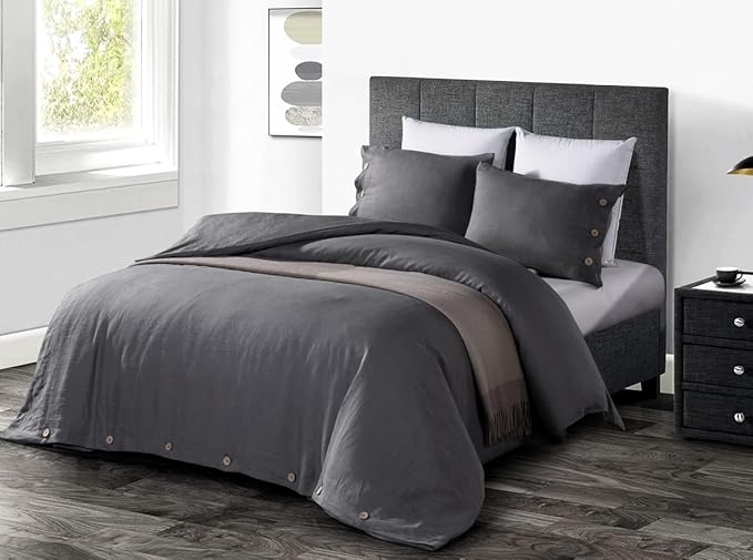 Stone Washed Linen King Duvet Cover 3-pc Set, Oeko-Tex Certified, Ultra-Soft