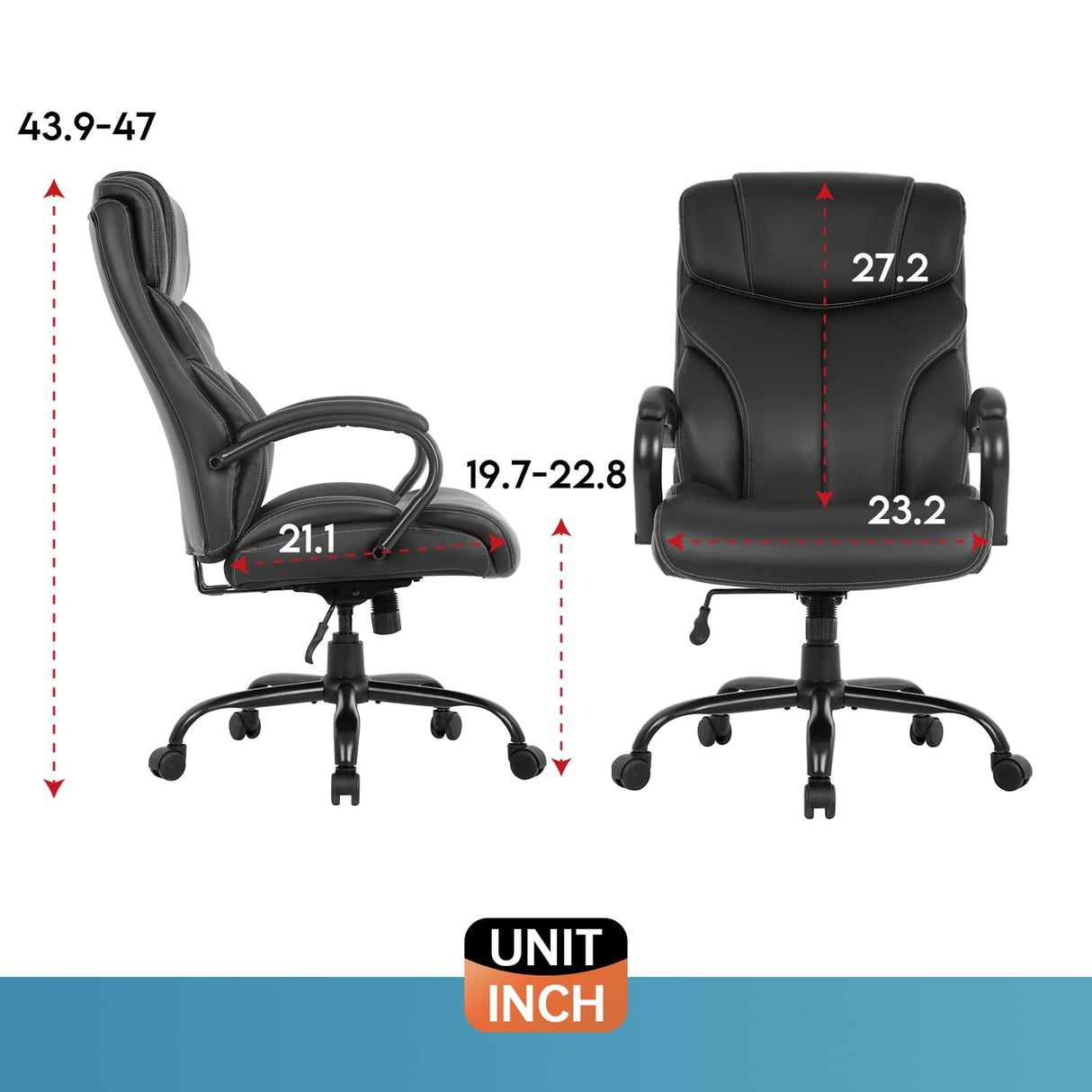 Office Chair Big and Tall 500lbs Wide Seat Desk Chair with Lumbar Support Arms High