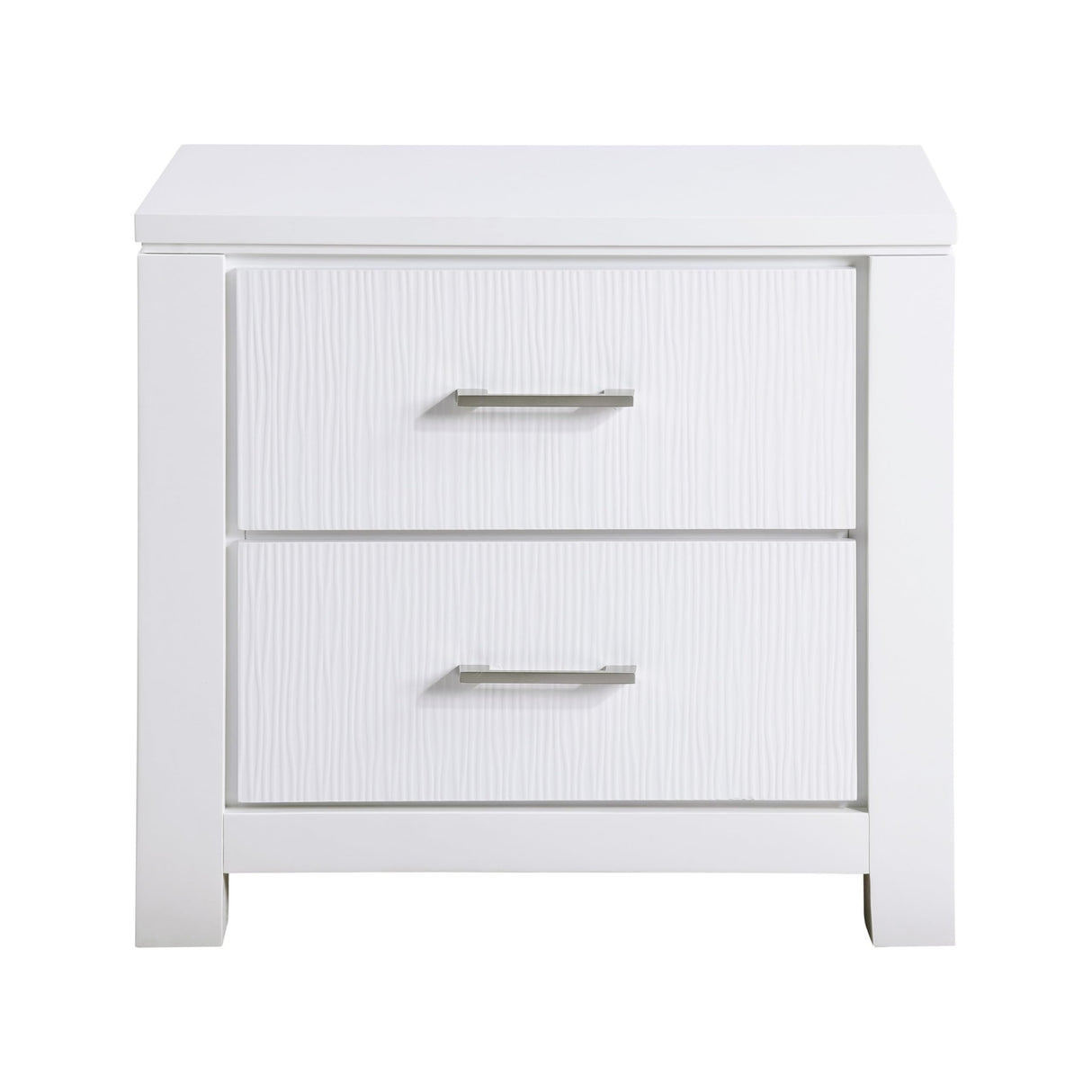 Roni 26 Inch Nightstand, 2 Drawers, Embossed Design, Solid Wood,