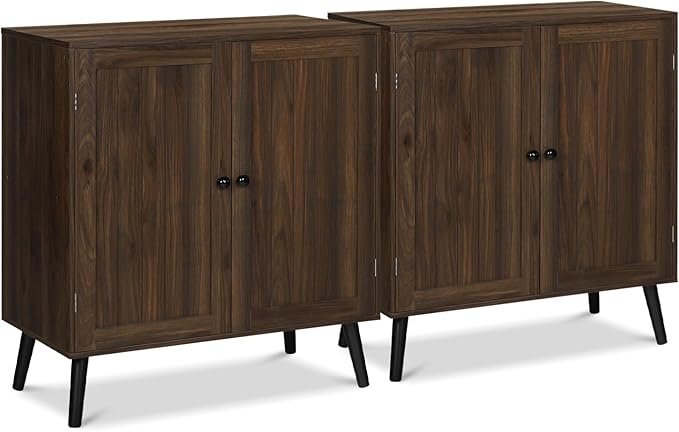 Vikiullf Accent Cabinet with Storage, Buffet Cabinet with Solid Wood Feet, Mid Century Modern Furniture, Small Wooden Sideboard Cabinet for Living Room, Dining Room, Entryway, Cherry (1, Brown)