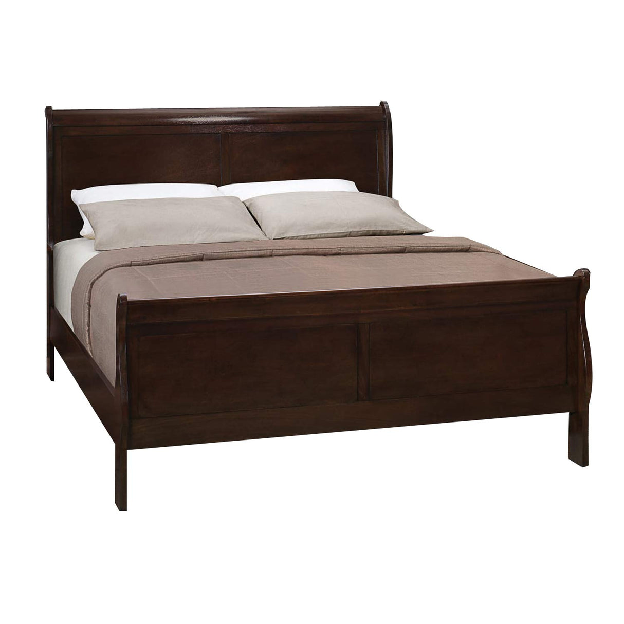 Traditional Style Wooden Queen Size Bed with Curved Headboard, Brown