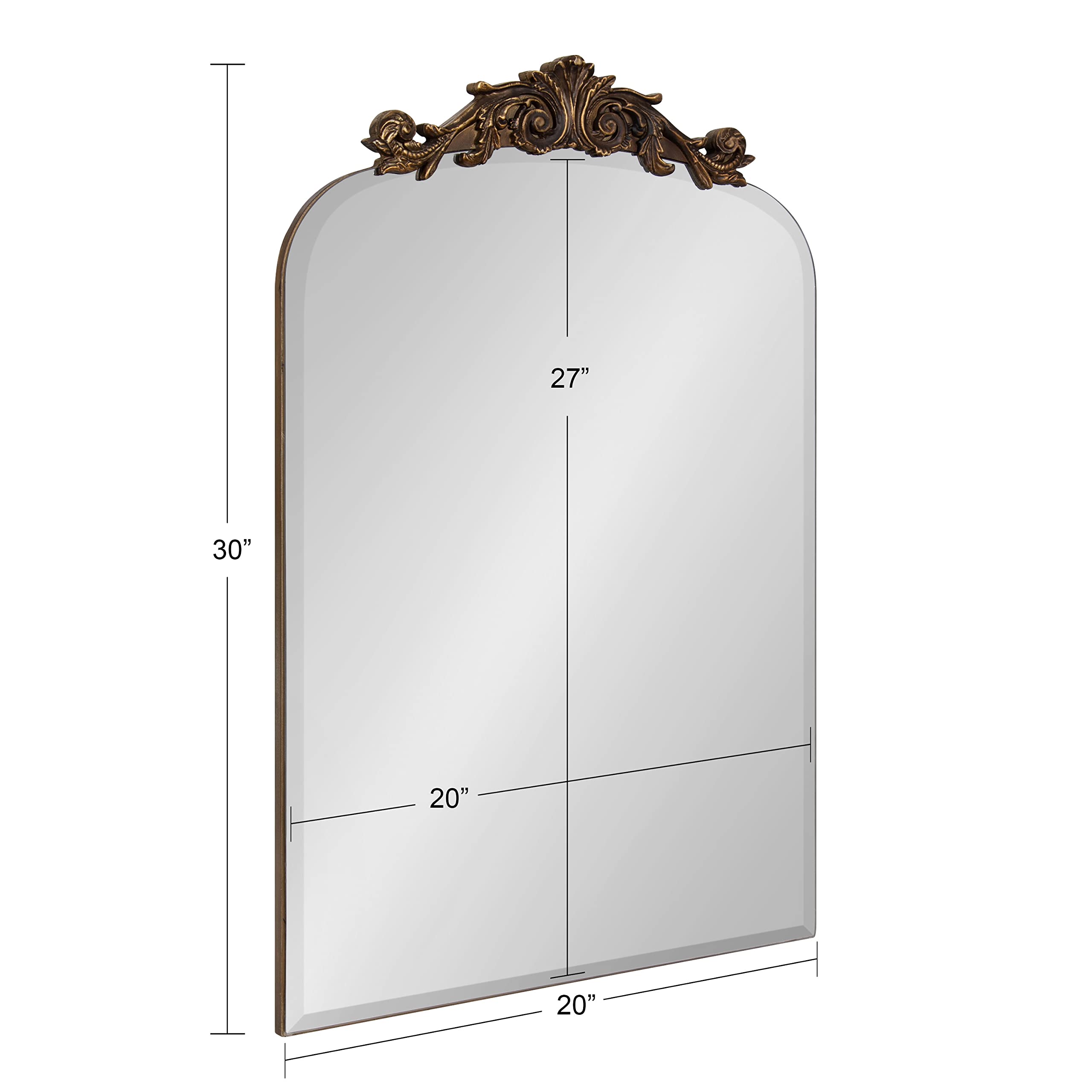 Frameless Arch Mirror,  Antique Gold, Arched Baroque Mirror