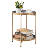 2-Tier Round Metal End Side Table, Accent Anti-Rust Simplistic Sofa Table