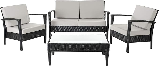 Outdoor Collection Piscataway Brown and Beige 4 Piece Wicker Patio Set, Linen Grey