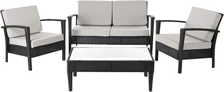 Outdoor Collection Piscataway Brown and Beige 4 Piece Wicker Patio Set, Linen Grey