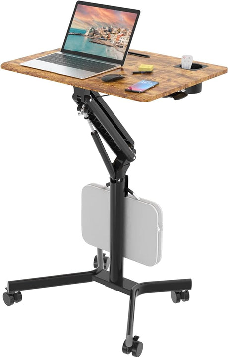 Mobile Standing Desk, 28 inch Small Height Adjustable Rolling Laptop Desk,