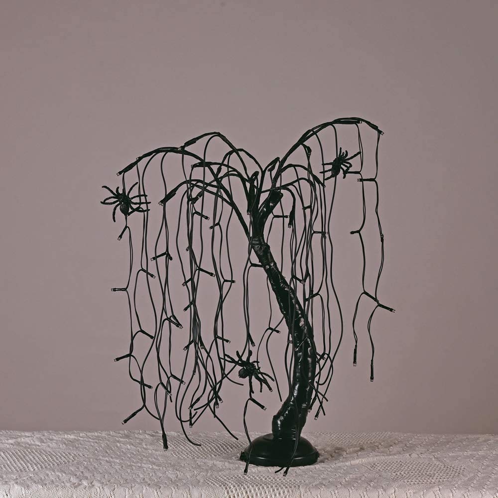 24Inch Halloween Lighted Willow Tree Bonsai Light 80 Orange and Purple LED Lights