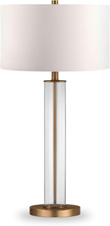 29" Tall Table Lamp with Fabric Shade in Clear Glass/Blackened Bronze/White