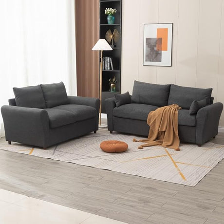 2 and 3 Seats Loveseat Sofa Couch with Storage, Small Love Seat Couches for Living Room, Bedroom, Apartment, Office (Dark Gray Linen Fabric, 2 Seater)