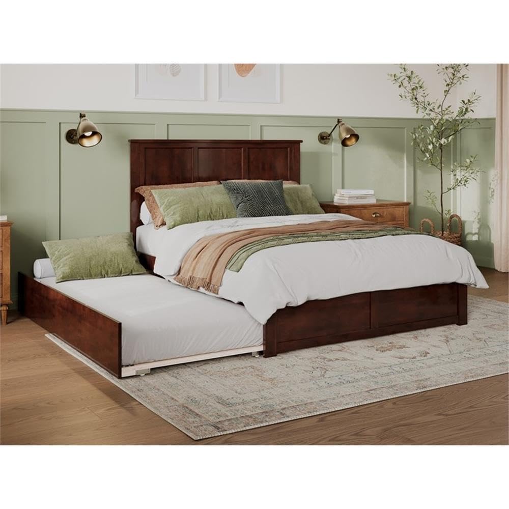 Wood Bed with Twin XL Trundle in Walnut
