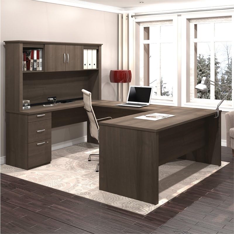 66" W x 95.5" D Modern Contemporary U-Shaped Wood Computer Desk with Hutch