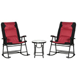 3 Piece Outdoor Patio Furniture Set with Glass Coffee Table & 2 Folding Padded Rocking