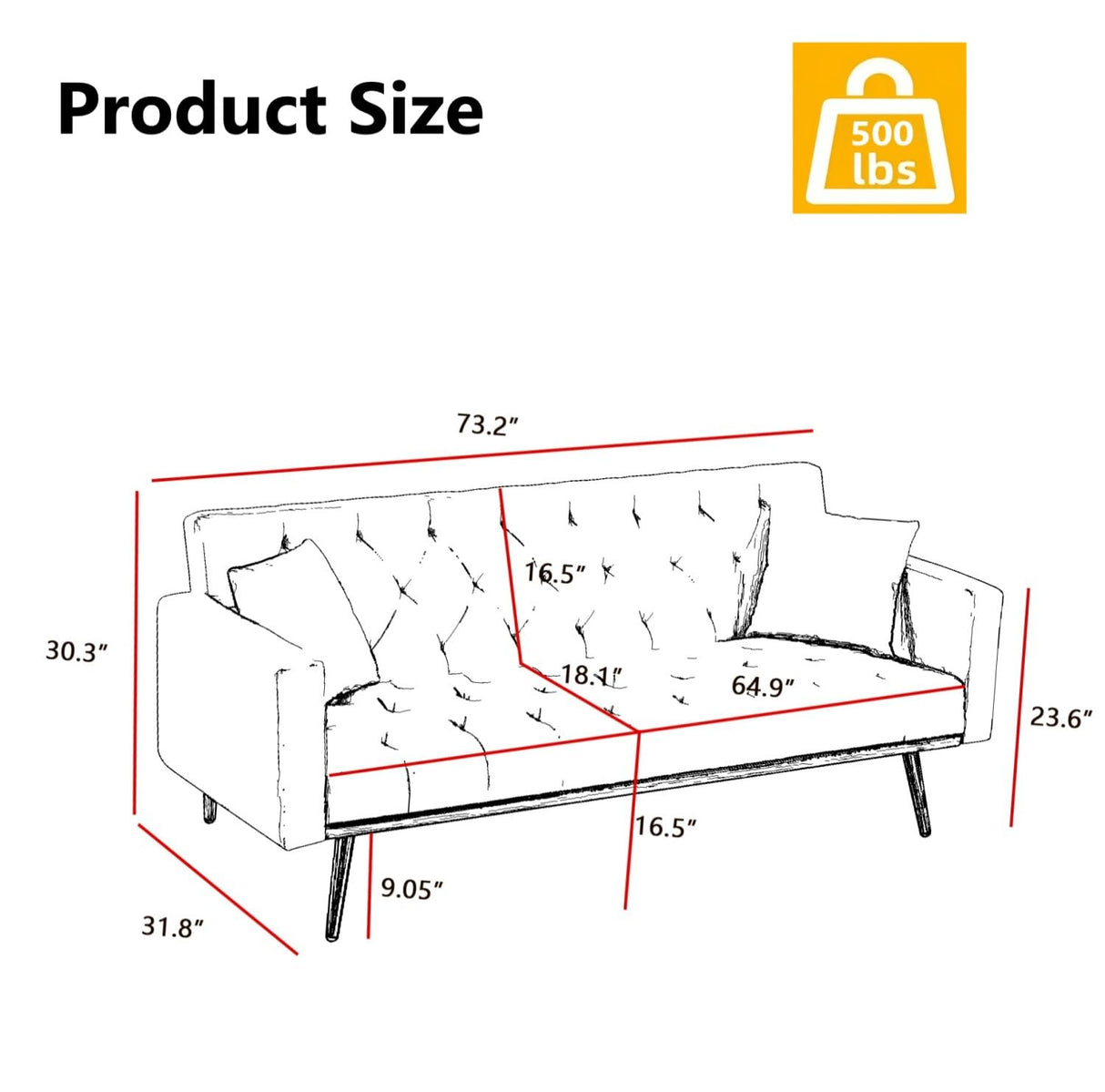 73" Modern Velvet Sofa Bed Futon,Convertible Sleeper Sofa Couch with 3 Angle Adjustable Backrest,