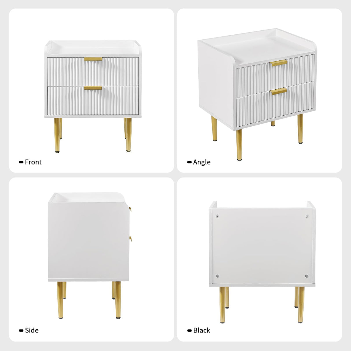 White Nightstand, 20" Modern Bedside Tables with 2 Stroage Drawers, Small Night Stand