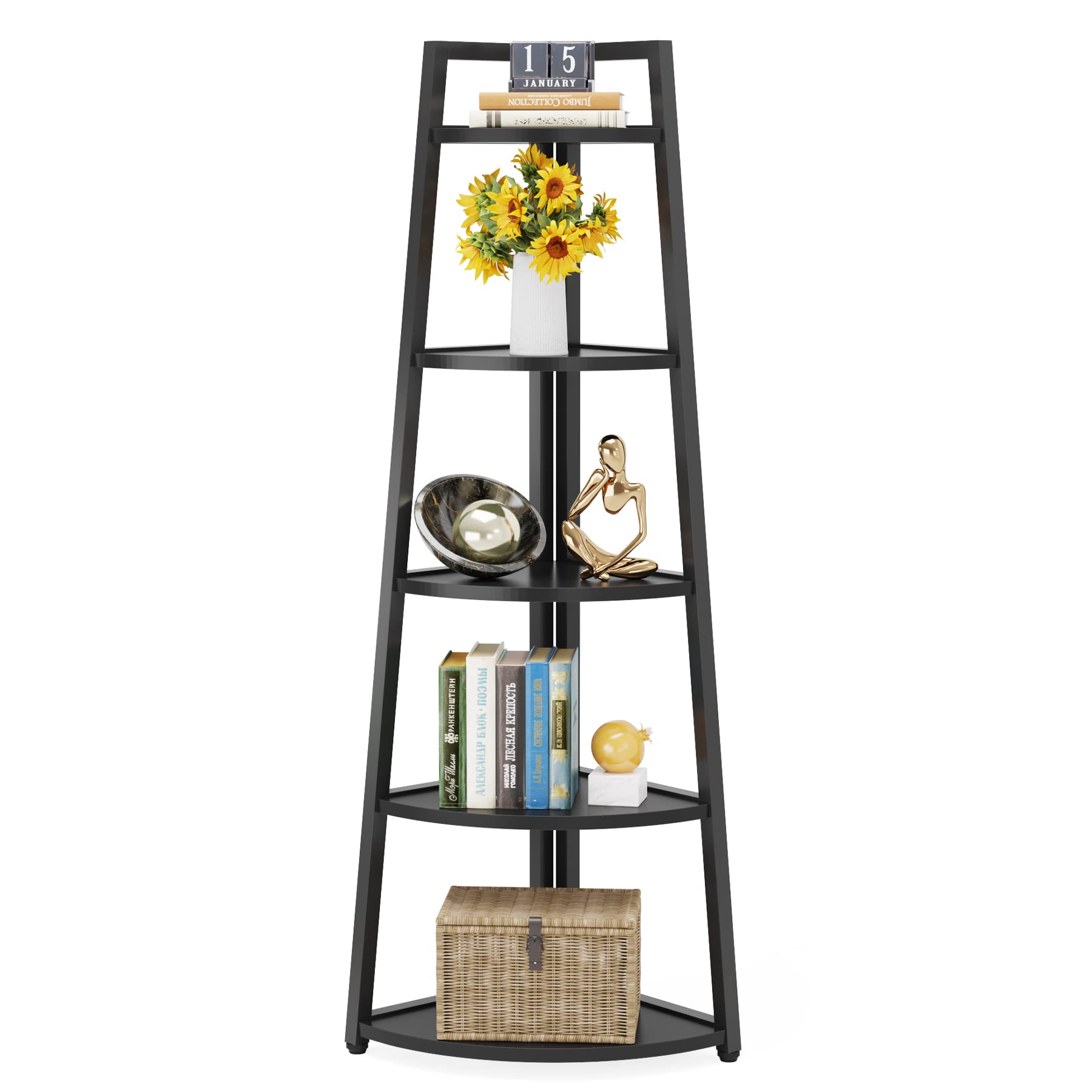 70 inch Tall Corner Shelf, 5 Tier Modern Corner Bookshelf Bookcase