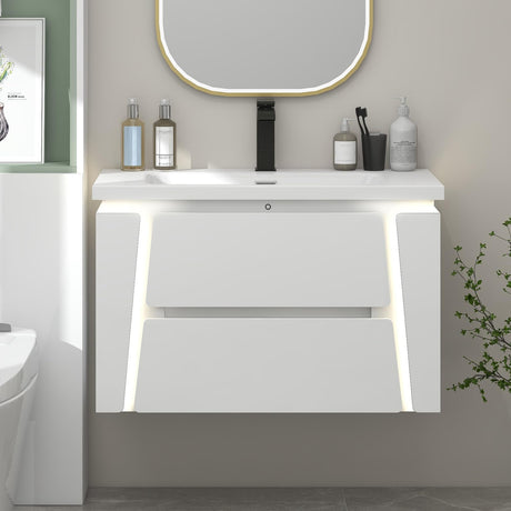 36" Bathroom Vanity with Sink Combo, Floating Bathroom Vanity with LED Light