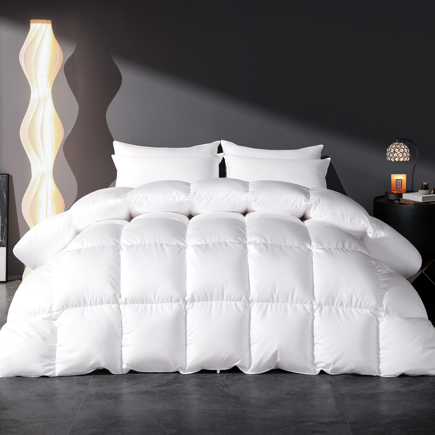 Feather Down Fiber Comforter King Size Duvet Insert, Ultra Soft Luxury All Season