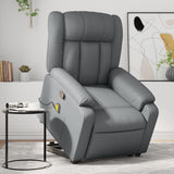 Leather Massage Recliner Chair - Power Lift Armchair, Manual Tilt, 6-Point Vibration, Side Pocket - Gray