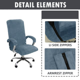 Velvet Plush Stretch Computer Office Chair Cover with Armrest,Solid Color Spandex Slipcover Protective,Removable Stretchable Universal Desk Chair Covers Rotating Chair (NOT Chair),Gray Blue,XL