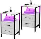 Nightstands Set of 2,Nightstand with Charging Station and RGB Lights,2 Drawers Bedside