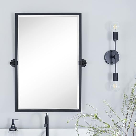 28.5 x 36'' Black Metal Framed Pivot Rectangle Bathroom Mirror Tilting Beveled Vanity