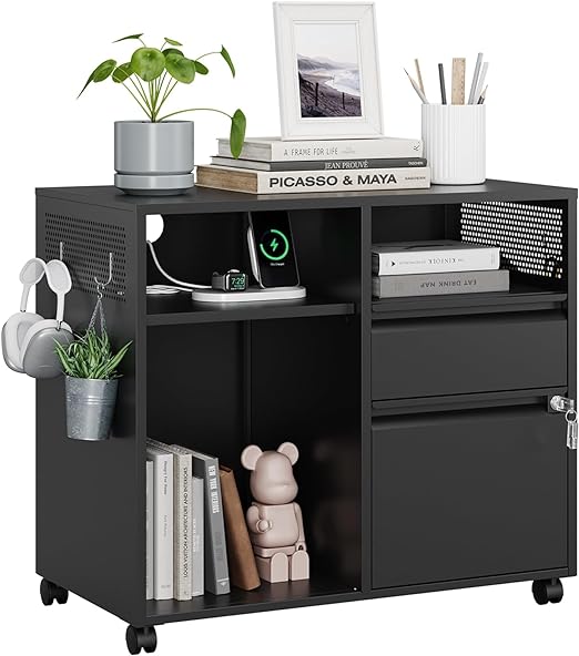 2 Drawer File Cabinet on Wheels, Metal Filing Cabinets with Storage Shelves