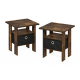 Andrey End Table Nightstand with Bin Drawer, Amber Pine/Black, Set of 2