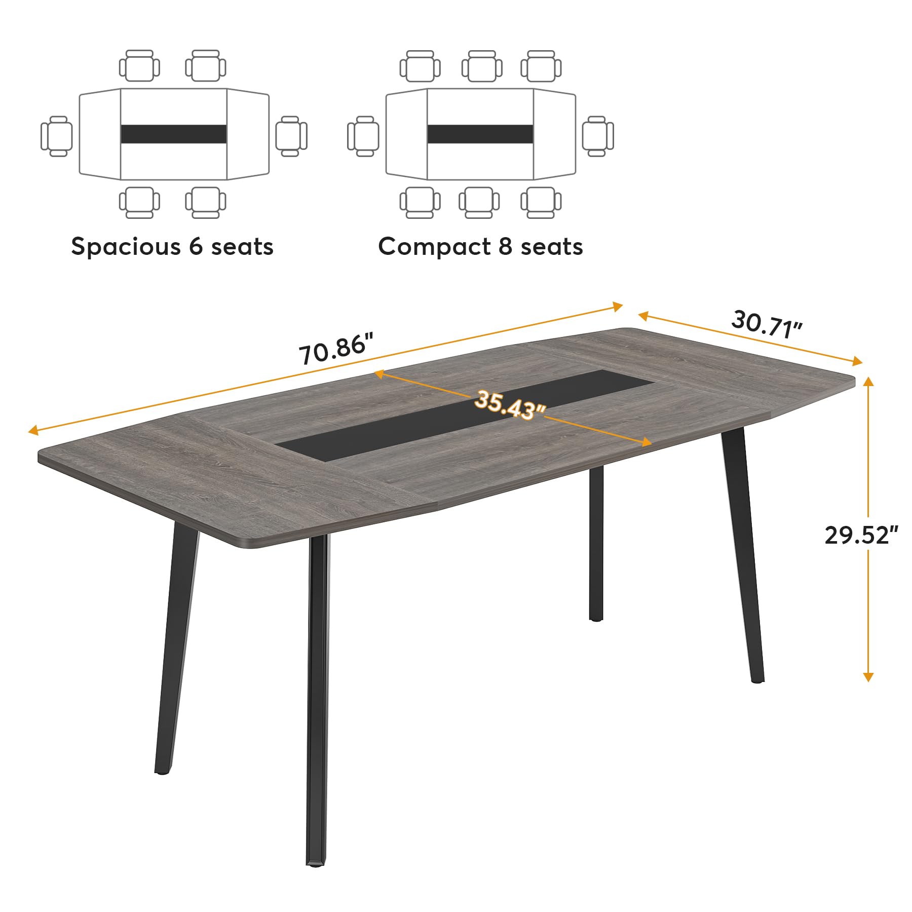 6FT Conference Table, 70.86L x 35.43W x 29.52H Inches Boat Shaped Meeting Table