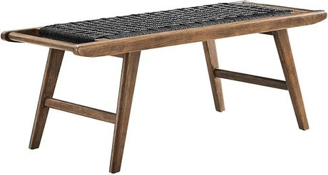 Saoirse 47" Wood Bench-Woven Rope Seating in Walnut Natural