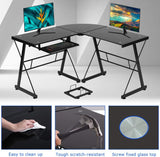 Computer Desk Gaming Desk L Shaped Corner Desk Home Office Writing Workstation Toughened Glass Study Keyboard CPU Stand PC Modern Table for Small Spaces,Black