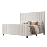 King Size Platform Bed Frame, Upholstered Bed with Vertical Channel Tufted Wingback Headboard & Footboard,