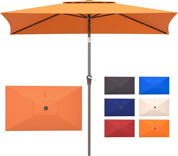 6.6x10ft Rectangular Patio Umbrella, 2 Tiers Outdoor Table Umbrellas with Push Button