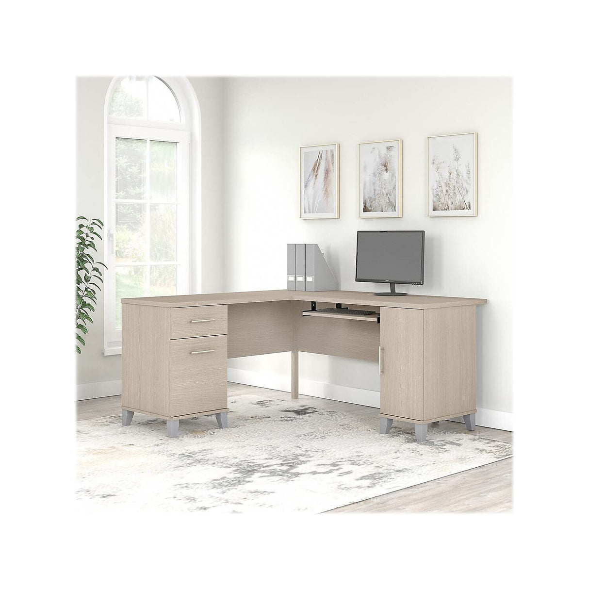 Somerset L-Shaped Desk with Storage Study Table with Drawers in Sand Oak