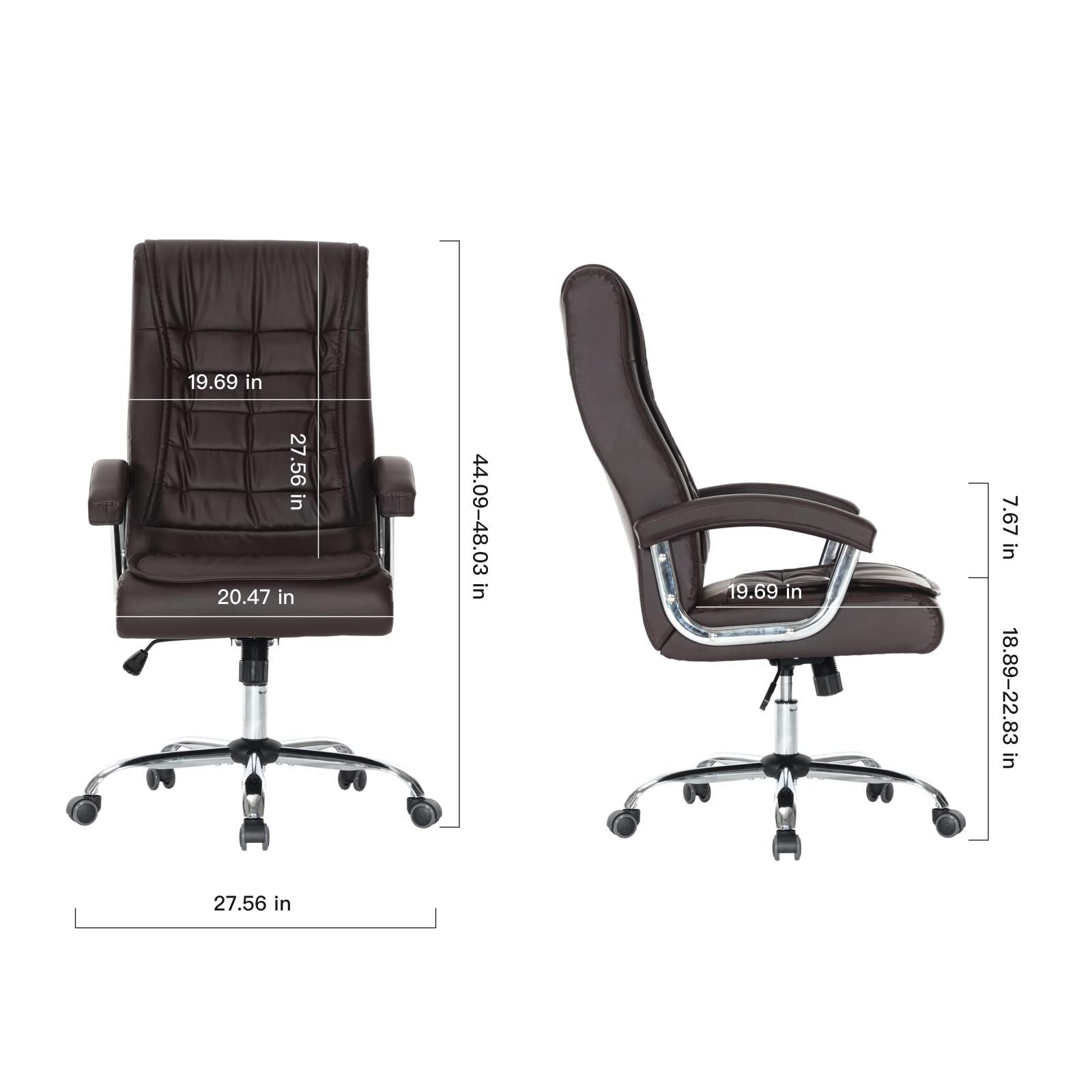 Chair Adjustable Leather Chair High Back Swivel Office Desk Chair with Padded Armrest 350lbs Load-Bearing Spring Seat Computer Desk Chair for Home Office (Brown)
