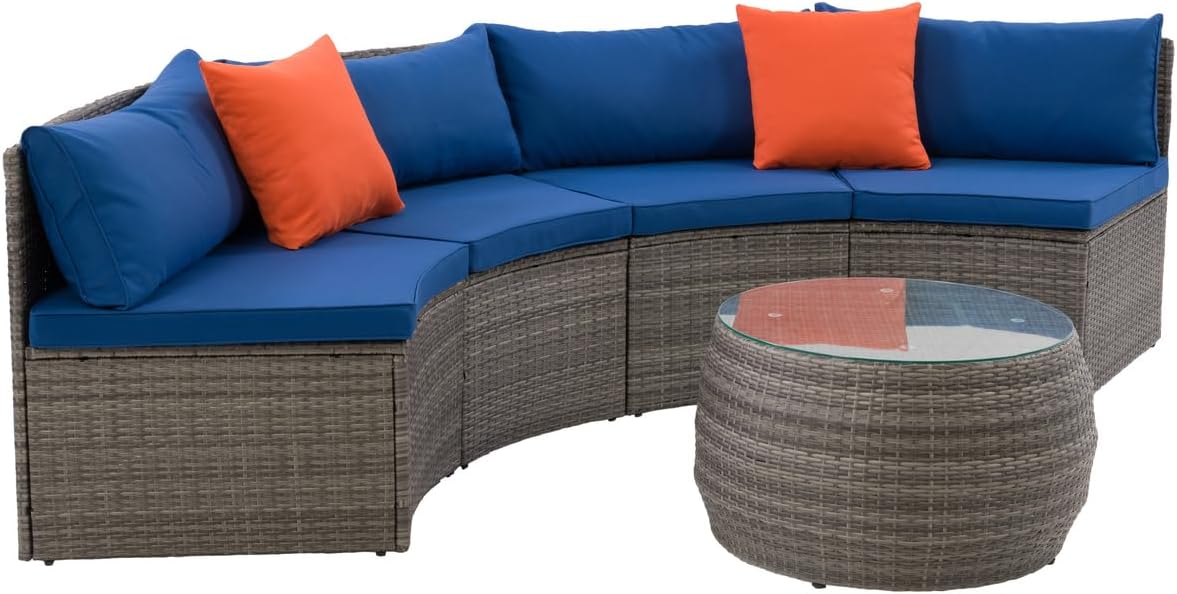 Patio Sectional Set 3pc - Grey with Oxford Blue Fabric Cushions