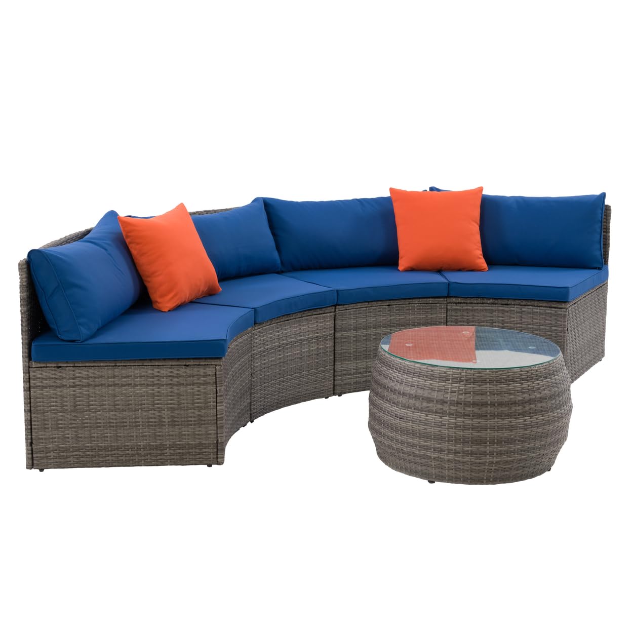 Patio Sectional Set 3pc - Grey with Oxford Blue Fabric Cushions