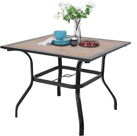 Round Patio Table, Black Metal Outdoor Dining Table for 4