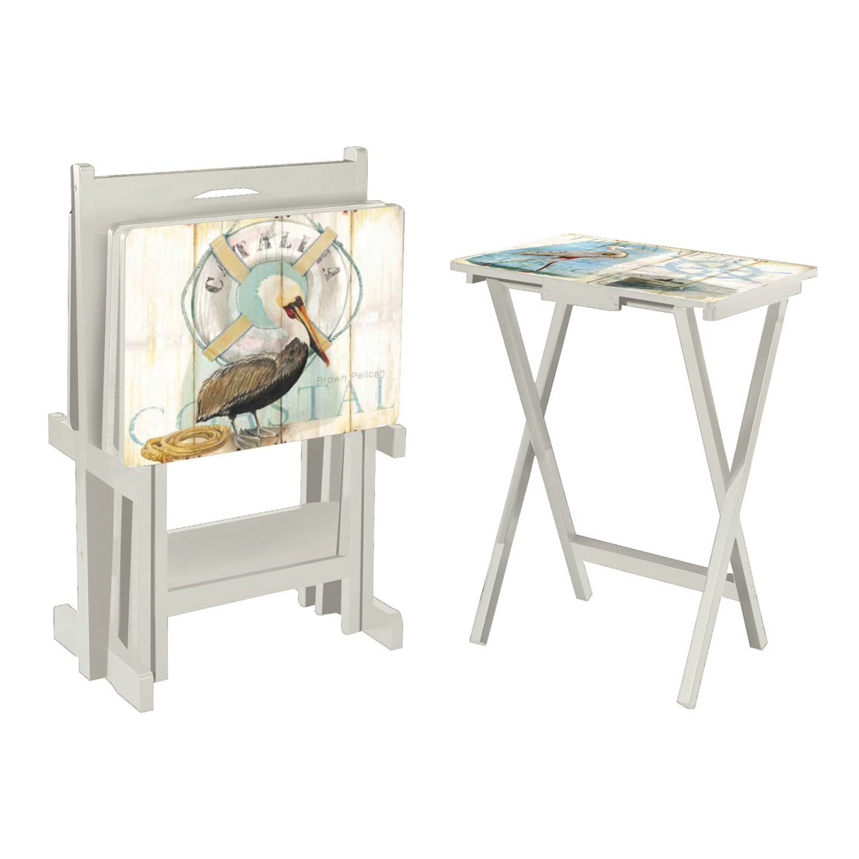 Coastal Bird Folding TV Tray Tables - Shorebird-Themed Design, Perfect