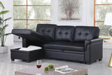 Lexi 83.5" W Black Vegan Leather Modern Reversible Sleeper Sectional Sofa with Storage Chaise