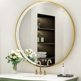 28 Inch LED Black Frame Round Mirror,Round Bathroom Mirror with Light,Anti-Fog & Dimmable