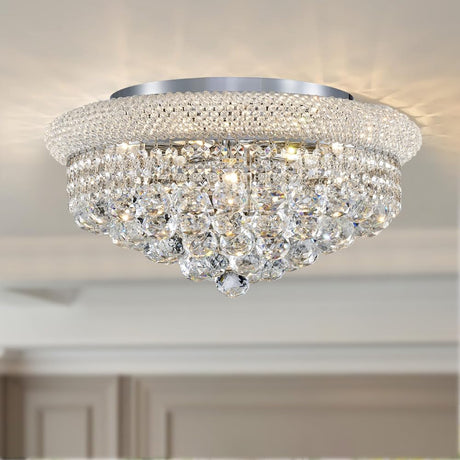 Modern Flush Mounted Crystal Chandeliers - Diameter 18 inch Chrome Ceiling Chandelier