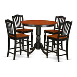 Furniture TRCH5-BLK-W 5 Piece Counter Height Pub Set Includes a Round Dining Table