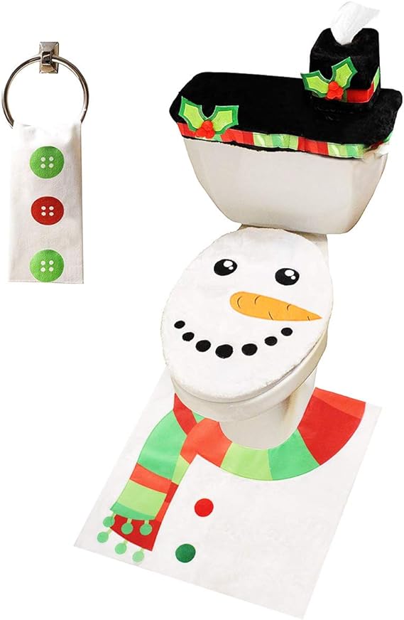 5 Pieces Christmas Theme Bathroom Decoration Set w/Toilet Seat Cover