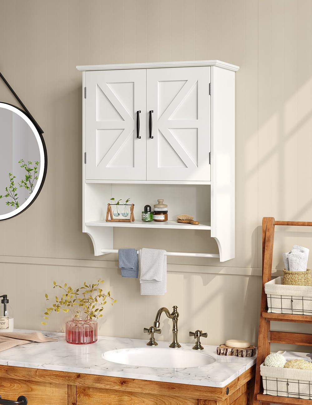 Farmhouse Bathroom Wall Cabinet, Wall Mounted Wood Medicine Cabinet Over Toilet