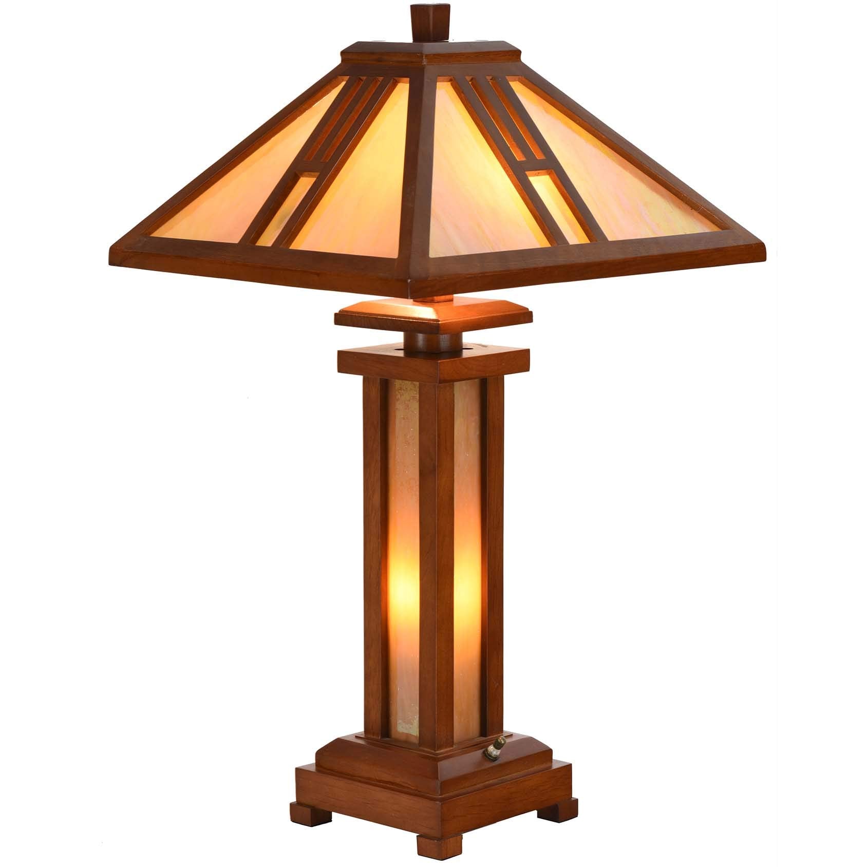 Mission Tiffany Style Stained Glass Table Lamp with Wooden Base